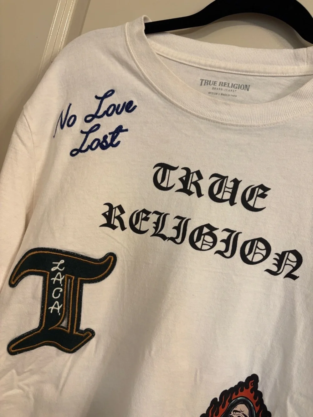 True Religion Men's Cotton T-Shirt with Patch Embroidery
